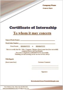 22 Free Sample Internship Certificate Templates - Printable Samples